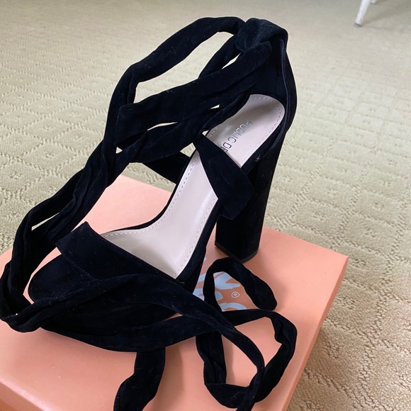 Public Desire Shoes - Black Ribbon Type Heels